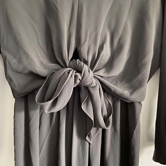 HOLIDAY PARTY GREY MICHAEL KORS SILK TWIST TIE LONG SLEEVE MIDI DRESS CLASSY - Picture 6 of 9